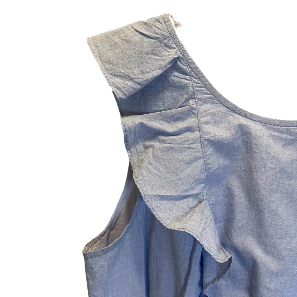J. Crew Ruffle Shoulder Blue Mini Dress
